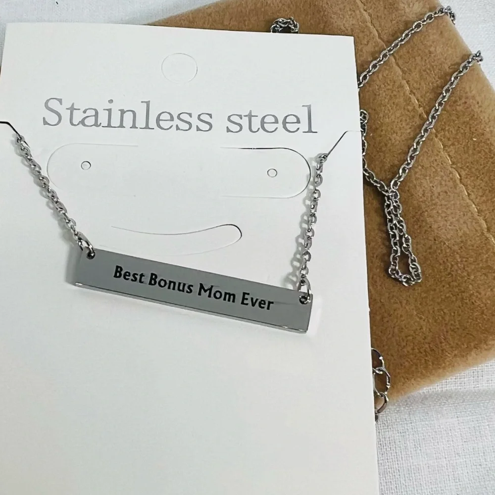Best Bonus Mom Ever Titanium Stainless Steel Personal Bar Necklace Stepmom Retro